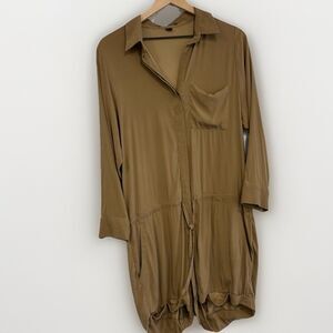 Theory Romper Womens Size 10 Silk Long Sleeves Button Down Mironda Bandit Brown